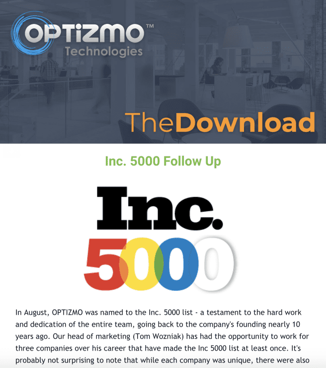 OPTIZMO – October 2018 Newsletter – Lessons from Fast Growth Companies
